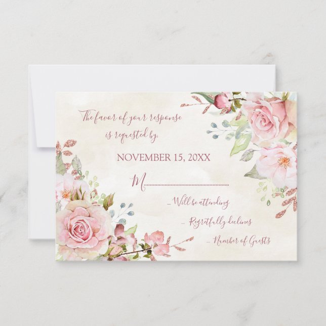 Vintage Pink Floral Spring Wedding Response Card (Front)