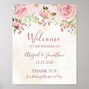 Vintage Pink Floral Spring Wedding Welcome Poster