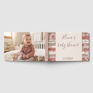 Vintage Pink Floral Stripes Baby Shower photo Guest Book