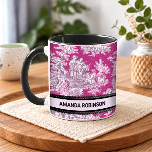 Vintage Pink Floral Toile de Jouy Monogram Mug