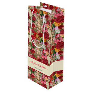 Vintage Pink Floral Victorian Cherubs Wine Gift Bag