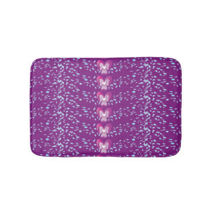 Vintage Pink Floral Violets wallpaper pattern Bath Mat