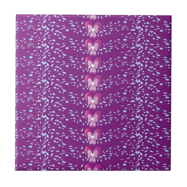 Vintage Pink Floral Violets wallpaper pattern Tile (Front)