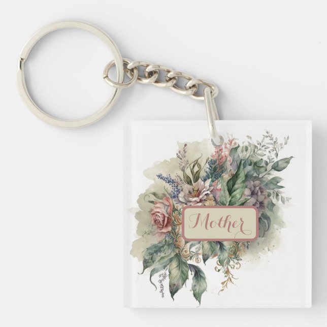 Vintage Pink Floral Water colour Keychain (Front)