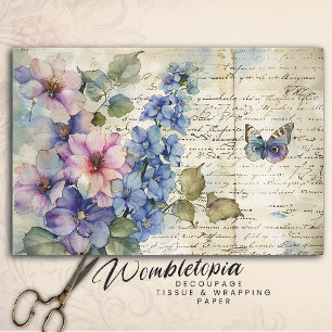 Vintage Pink Floral Watercolor on Antique Paper 