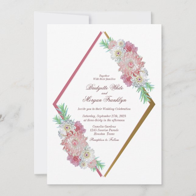 Vintage Pink Floral Wedding Invitation (Front)