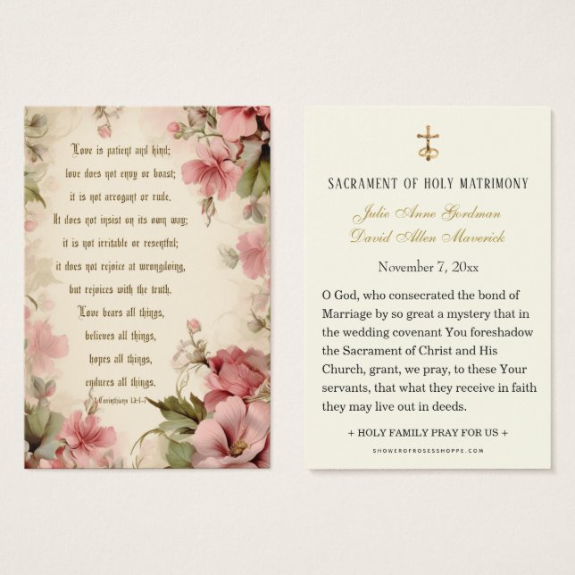 Vintage Pink Floral Wedding Scripture Prayer (Front & Back)