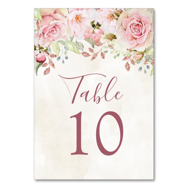Vintage Pink Floral Wedding Table Number Cards (Front)