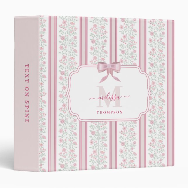 Vintage Pink Floral Wildflowers Coquette Bow Binder (Front/Spine)