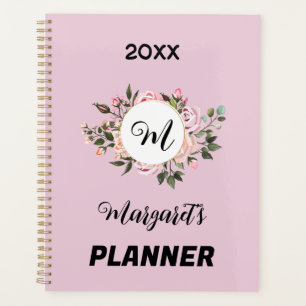 Vintage pink floral with monogram and text planner