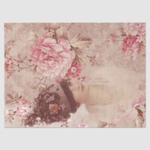 Vintage Pink Floral Woman  in Hat Shabby Chic Tissue Paper