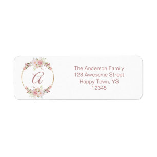 Vintage Pink Floral Wreath with Monogram