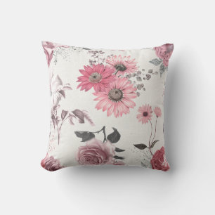 Vintage Pink Florals Throw Pillow