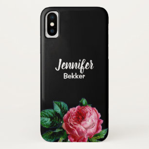 Vintage pink flower custom name black Case-Mate iPhone case