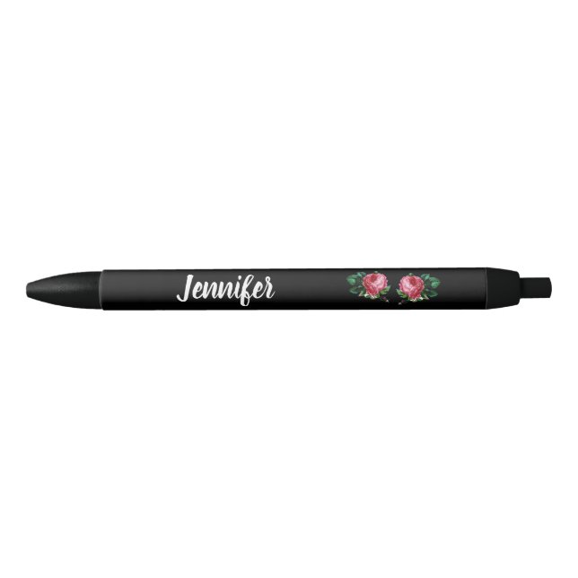 Vintage pink flower custom name black ink pen (Front)