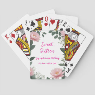vintage pink flower green eucalyptus 16th birthday playing cards