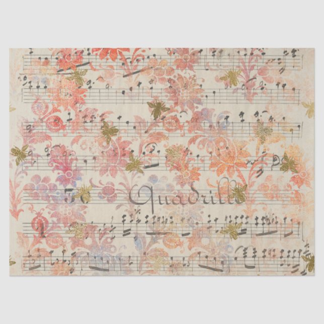 Vintage Pink Flower Music Honey Bee Tissue Paper (Front)