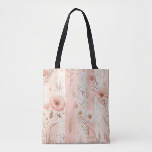 Vintage Pink Flower on Striped Pink Background (1) Tote Bag