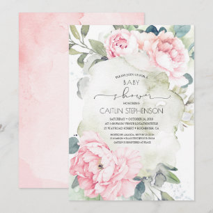 Vintage Pink Flowers and Greenery Baby Shower Invitation