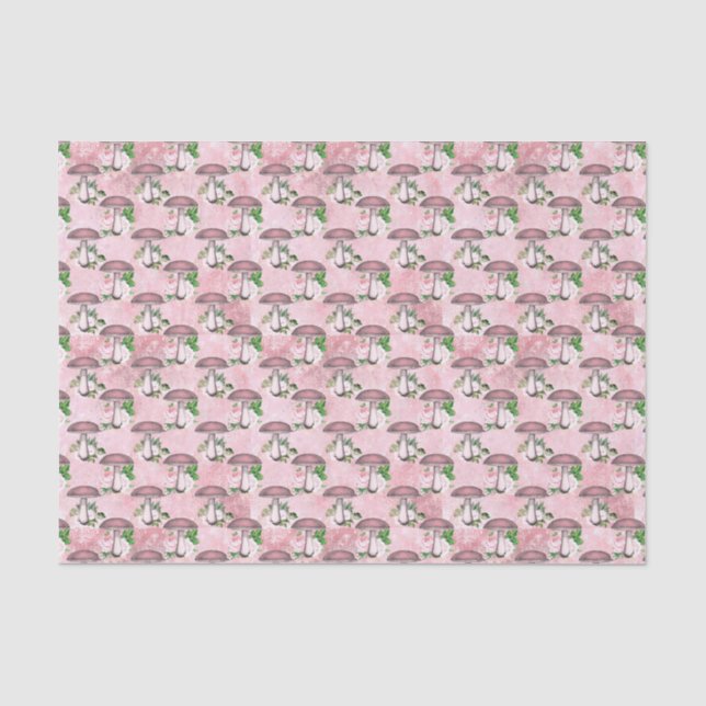Vintage Pink Flowers and Mushrooms Tissue Paper (Front)