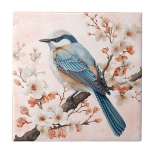 Vintage Pink Flowers & Bird Tile