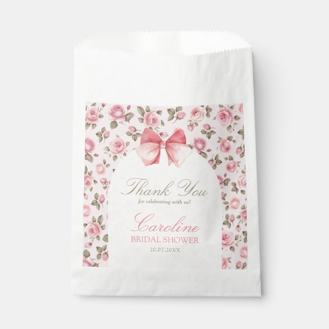 Vintage Pink Flowers Bridal Shower Favour Bag (Front)