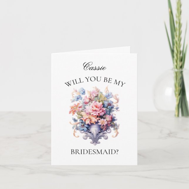 Vintage Pink Flowers Bridesmaid Proposal Invitation (Front)