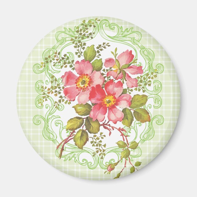 Vintage Pink Flowers Cottage Dream Magnet (Front)