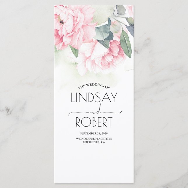 Vintage Pink Flowers Elegant Wedding Programs (Front)