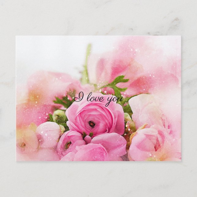Vintage Pink Flowers Postcard (Front)