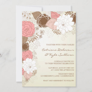 Vintage Pink Flowers Spring Wedding Invitation