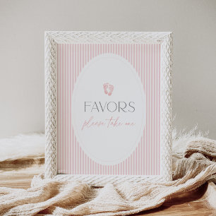 Vintage Pink Footprint Baby Shower Favours Sign