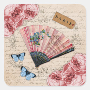 Vintage Pink French Fan Square Sticker