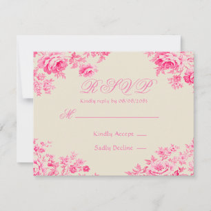 Vintage Pink French Toile Wedding RSVP Card