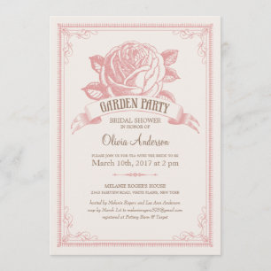 Vintage Pink Garden Party Shower Invitations