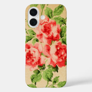 Vintage Pink Garden Roses on Golden Background iPhone 16 Case