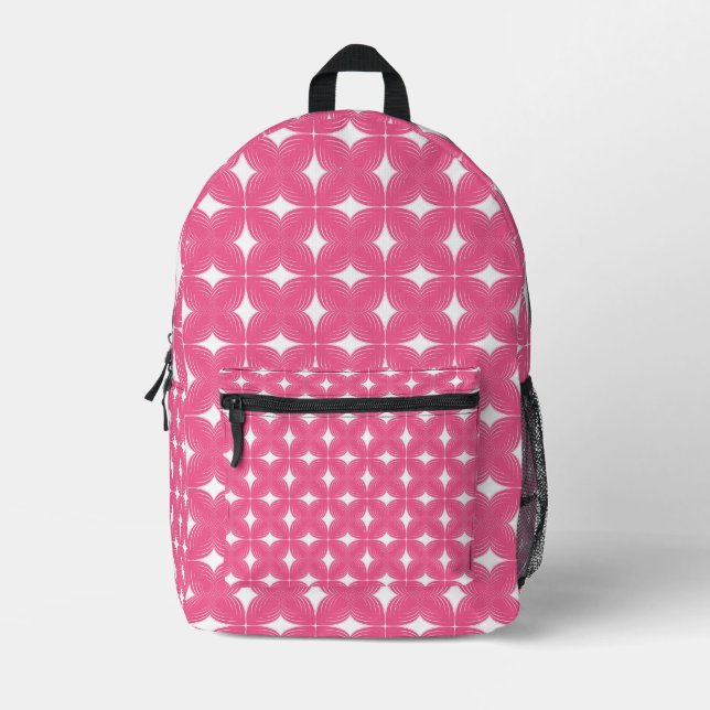 Vintage Pink Geometric Floral Pattern Printed Backpack (Front)