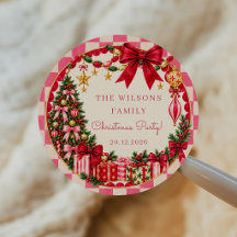 Vintage Pink Gingham Bow Christmas Party