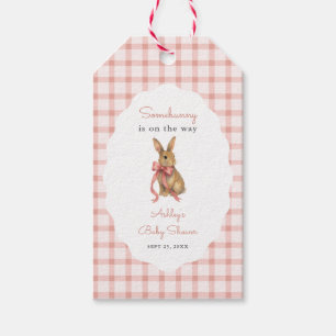 Vintage Pink Gingham Bunny Girl Baby Shower Gift Tags