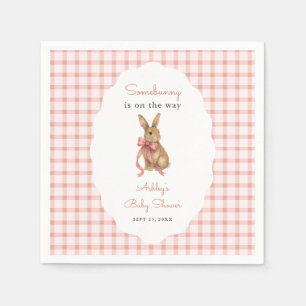Vintage Pink Gingham Bunny Girl Baby Shower Napkin