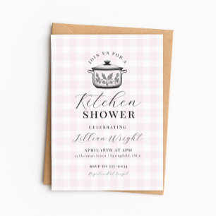 Vintage Pink Gingham Kitchen Bridal Shower Invitation