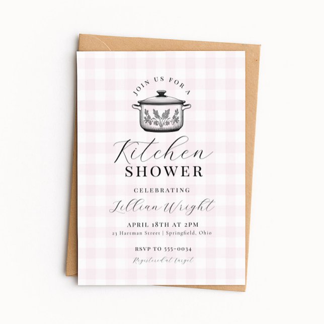 Vintage Pink Gingham Kitchen Bridal Shower Invitation (Creator Uploaded)