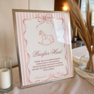 Vintage Pink Girl Rocking Horse Baby Shower Game Poster