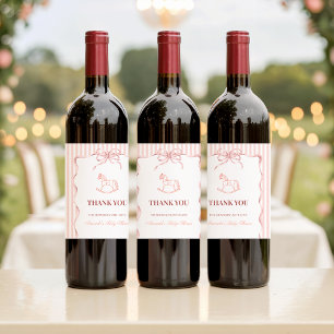 Vintage Pink Girl Rocking Horse Baby Shower Wine Label