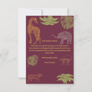 Vintage Pink Girl Safari Baby Shower Thank You Card