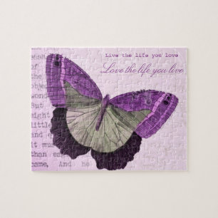 Vintage pink girly butterfly inspirational quote jigsaw puzzle