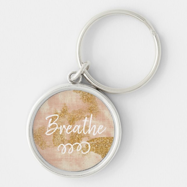 *~* Vintage Pink Gold Glitter Golden Distressed Keychain (Front)