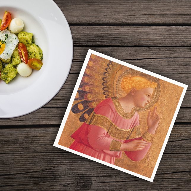 Vintage Pink Golden Christian Angel Napkin (Christian holy female figure golden halo pink dress on napkins.)