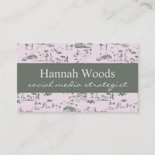 Vintage Pink Green Hollywood Hills Toile Business Card