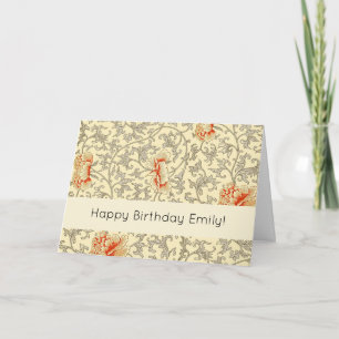 Vintage Pink Grey Artwork Botanical Floral Card